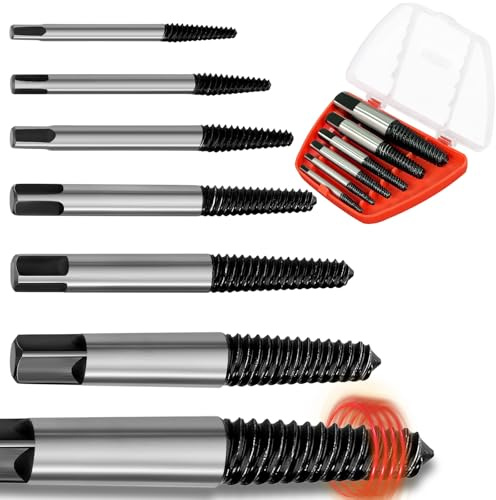Snarflun 6 Piezas Extractor de Tornillos Rotos Profesional - Herramienta Saca Tornillos Dañados y Oxidados,Ideal para Tuberías,con Caja de Almacenamiento,Extracción Eficiente de Tornillos