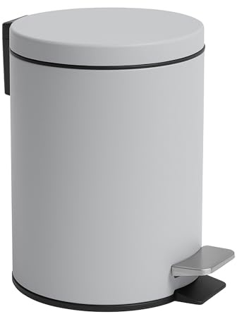 Solty - Cubo basura baño con tapa de bambú - 3L - Papelera de metal con cubo y pedal - Ideal para baño, cocina o escritorio - 17 cm x 22,5cm x 24,5 cm - Blanco