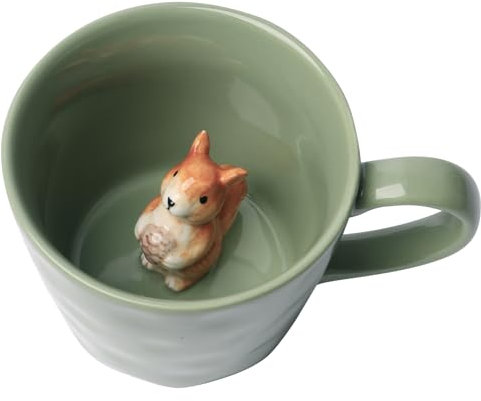 Squirrel Ceramic Mug with 3D Animal Inside, Cartoon Handmade Figurine Mug, 12 oz/360ml Cute Coffee Mug with Interesting Design, Holiday and Birthday Gift for Coffee and Milk Tea Lovers (Squirrel)