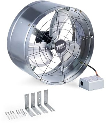 VEVOR Abluftventilator Dachboden, 380 x 200 mm, Luftabluftventilator mit einstellbarem Thermostat, Außengitter, 1300 CFM Luftstromkapazität, für Giebel, Dach, Garage, Werkstatt, Zuhause