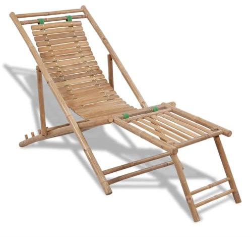 LVHUIDEH Campingliege Bambus Sonnenliege Gartenliege klappbar Verstellbarer Rückenlehne Liege Gartenstuhl Strandliege Liegestuhl mit Fußteil für Garten Urlaub Outdoor Strand Pool