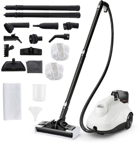 GOPLUS Limpiador a Vapor 2000W, Máquina de Limpieza a Vapor con Depósito de 1,8L, Alta Presión de 5 Bar, Mopa a Vapor con Ruedas y Accesorios Completos, para Suelos, Ventanas, Alfombras (Blanco)