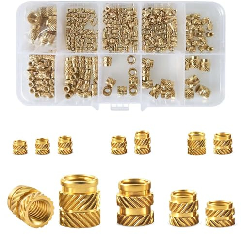 340 Pcs Threaded Inserts for Plastic, M2 M2.5 M3 M4 M5 M6 Heat Set Inserts Assorted, Brass Knurled Nuts, Threaded Insert Heat Embedment Nut for 3D Printing Components