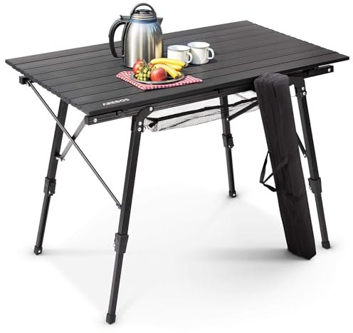 AREBOS Table de Camping Pliante 120 x 70 cm, réglable en Hauteur 58-78 cm avec Sac de Transport | Idéale pour Camping, Jardin, Barbecue, Pique-Nique, Voyage | Noir
