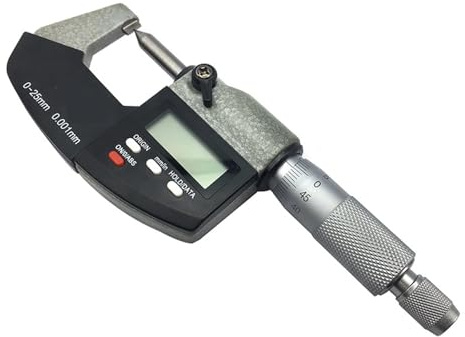 Bügelmessschraube, 0-25 mm elektronische äußere Mikrometer 0,001 mm mit extra groß LCD Bildschirm-Digital-Mikrometer elektronische digitale Messwerkzeuge, Hohe Präzision(Flat pointed)