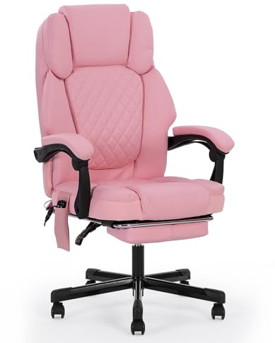 Zuacs bürostuhl ergonomisch,Massage und Wärmesessel Stuhl, drehstuhl mit fußstütze, möbel für arbeitszimmer, pc Stuhl, chefsessel, PU-Typ (pink)