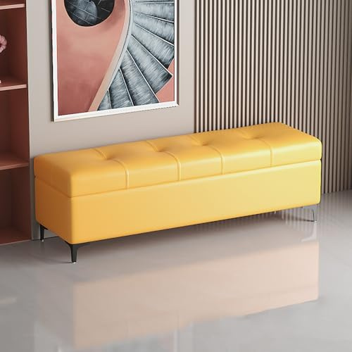 Chic Polsterbank, Kunstleder, modern, gepolstert, rechteckig, Fußhocker für Wohnzimmer und Schlafzimmer, stilvolle Sitzgelegenheit mit Metallbeinen, 99,1 x 40,6 x 40,6 cm, Gelb