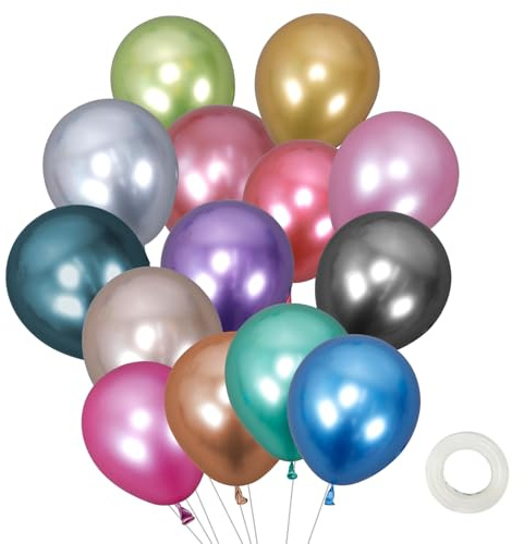 50 Pezzi Palloncini Metallizzati, 12 Pollici Palloncini Compleanno, Palloncini Colorati, per Carnevale Compleanno Anniversario Fidanzamento Matrimonio Laurea Decorazione Festa (Metallico)