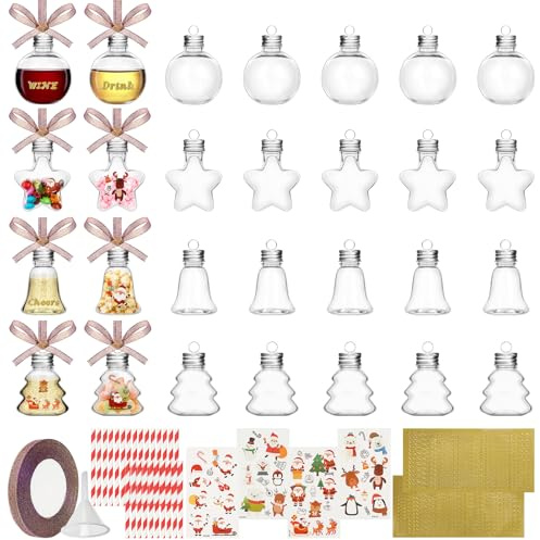 HOTOOLME 28 Stück Weihnachtskugeln zum Befüllen 50ml Transparente Weihnachtskugel DIY Christbaumkugel aus Kunststoff mit Aufhänger, Band und Aufkleber zur Weihnachtsdekoration