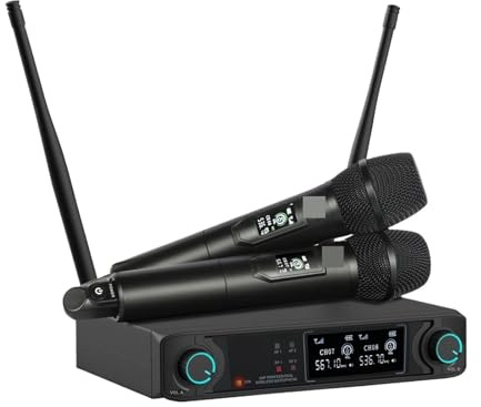 Dual Channels Wireless Microphone System UHF Fixed Frequency Handheld Mics For Karaoke Party Church Performance Band