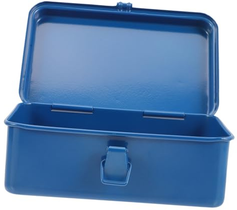 Kisangel Metal Tool Box with Locking Lid Heavy Duty Thickened Iron Tool Organizer Small Portable Storage Case for Home and Car Blue