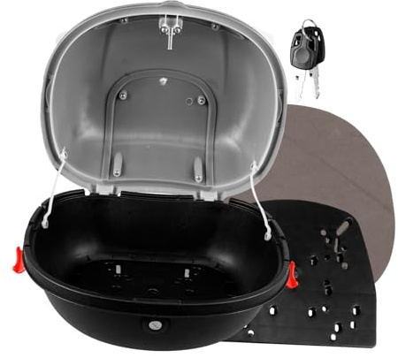 ROMISBABA Baúl Moto Negro con Respaldo Maletero Trasero Resistente y Duradero de PP para Equipaje Maletín Ciclomotor Fácil de Instalar