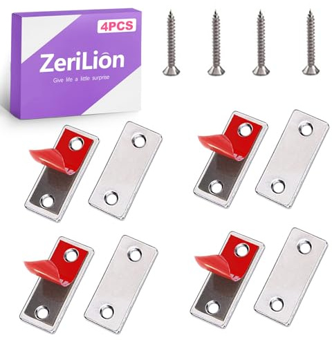 ZeriLion 4 Pack Magnetic Cabinet Door Catch 30 LB Ultra Thin Latch Heavy Duty Adhesive Closure for Kitchen Wardrobe Cupboard Drawer Strong Furniture Magnets Set
