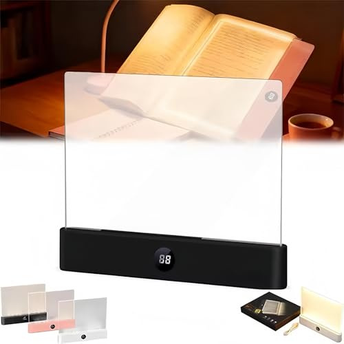 NEOVSUNY Leselampe,Tragbare Flaches Buchlicht,Buchlicht Flach,Wiederaufladbare LED Transparent Vollseitige Leseleuchte mit 3 Farben & Timer,Augenschutz Leselicht Zum Lesen Im Bett Bei Nacht (Schwarz)