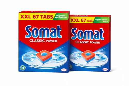 SOMAT Classic Power Spülmaschinen Tabs (2x 67), Spültabs für strahlend sauberes Geschirr auch im Niedrigtemperatur-, Kurz- & Eco-Programm, Geschirrspül Tabs mit Fettlösekraft für kraftvolle Reinigung