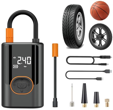 Firewalky Multifunktionaler tragbarer Autoreifenfüller mit Licht, kabelloser Luftpumpe 100W Kompressor 19mm Zylinder 25l/min 4000mAh Akku USB-C Powerbank LED Auto Motorrad Bälle Fahrrad