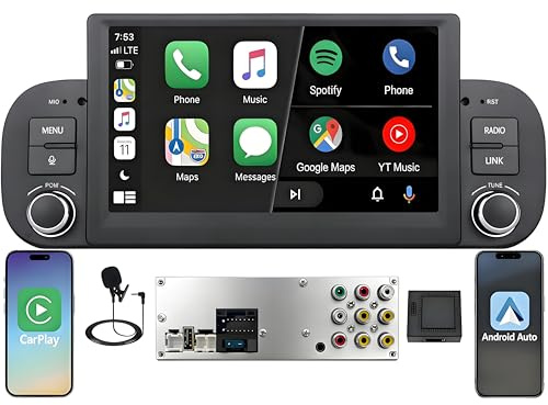 Schermo Autoradio CarPlay wireless per FIAT Panda 2013-2020 1 DIN Bluetooth | Sistema Linux,avvio rapido 2s,Plug&Play,CANBUS,Supporta telecamera posteriore e DAB+,comandi volante,DSP,RDS,USB,Android Auto