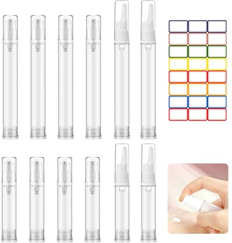 PYSEOSISE Distributeurs de Crème Airless, 12 Pièces Petits Distributeur de Crème Vide, 10 ml et 15 ml Petits Distributeurs à Pompe Airless pour Voyage Cosmétique Lotion Shampooing Crème
