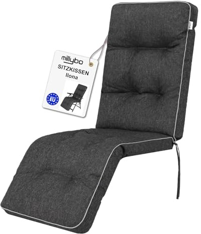 millybo Gartenstuhlauflage Sitzkissen für Liegestühle mit Fußstütze Ilona 160 x 50 cm Schwarz