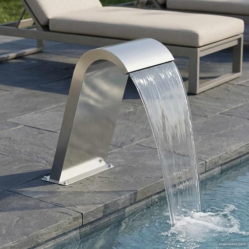 LoogCape Stainless Steel Pool Fountain, Silver, 47 x 31 x 60 cm, Water Feature Garden Fountain with Lighting, Weatherproof for Pool, Patio, Balcony and Garden, Easy Assembly, Durable, Decorative Water