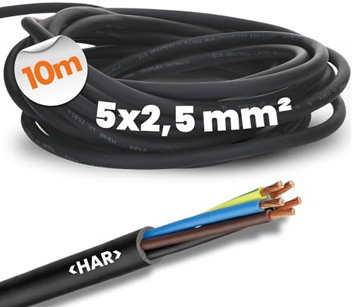 Lapp 10m Cable H07RN-F 5G2,5mm² - Manguera de Goma Flexible para Exterior | Resistente al aceite y retardante de llama, ideal para uso industrial o agrícola pesado, sección 5x2,5mm² con HAR