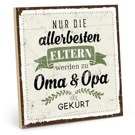 TypeStoff Holzschild mit Spruch – ALLERBESTE ELTERN, GROSSELTERN – im Vintage-Look mit Zitat als Geschenk und Dekoration zum Thema Geburt, Nachwuchs, Oma, Opa und Enkel - HS-00256