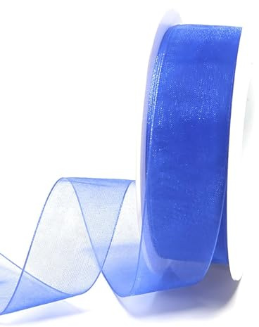 Schleifenband 25m x 25mm Blau Organza Organzaband Chiffonband Webkante [3493]