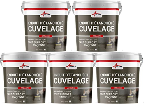 Enduit d'Étanchéité Hydrofuge Cuvelage Béton, Maçonnerie 5 x 25 Kg Gris | Imperméabilise Béton, Maçonnerie, Pierre et Brique, Résiste à la Contre-Pression, sous-Sol et Fondation - Arcane Industries