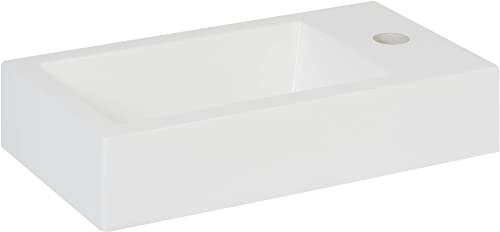 Saqu Square Waschbecken 40,5x22x9 cm - 1 Hahnloch Rechts Weiß - Waschbecken für Unterschrank, Waschtisch für Gäste WC