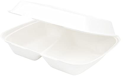 BIOZOYG bandejas de menú de caña de azúcar con 2 compartimentos I vajilla Take Away sostenible y biodegradable I para platos fríos y calientes sin revestir 25x20x7,5 cm I 200 unidades
