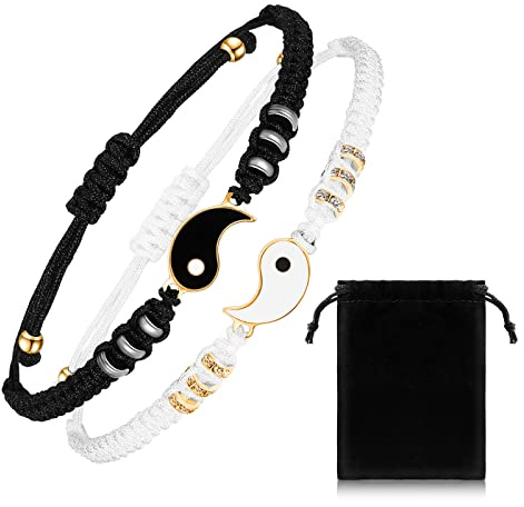 Yaomiao 2 Passende Armbänder Beste Freundin Armbänder Verstellbare Beziehung Armbänder Ying Yang Armband Magnet Armbänder für Paare Frauen Männer Bester Freun (Gold)