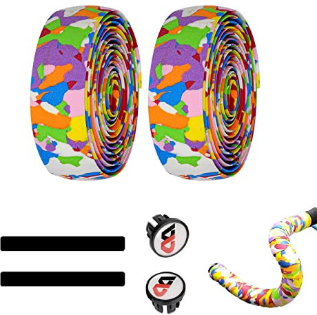 Fahrrad Lenkerband, 2 Rollen Lenkerbänder mit Endstopfen und Abschlussstreifen, Griffband Selbstklebend, Rutschfest Stoßdämpfend Lenkerbänder, Comfort Lenkerband für Rennrad und Urban Cycling