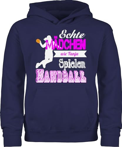 Geschenk mit Namen personalisiert by Shirtracer - Kinder Hoodie Jungen - Geschenke - Echte Mädchen Spielen Handball - mit Name