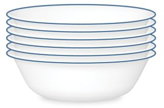 Corelle 6-Piece 18oz Round Bowls, Vitrelle Triple Layer Glass, Perfect for Soup, Cereal and Snacks, Lightweight, Chip and Scratch Resistant, Microwave and Dishwasher Safe, Botanical Stripes