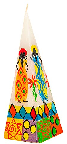 Kapula - Candela a forma di piramide sudafricana, commercio equo e solidale, dipinta a mano, motivo africano, 7 x 20 cm