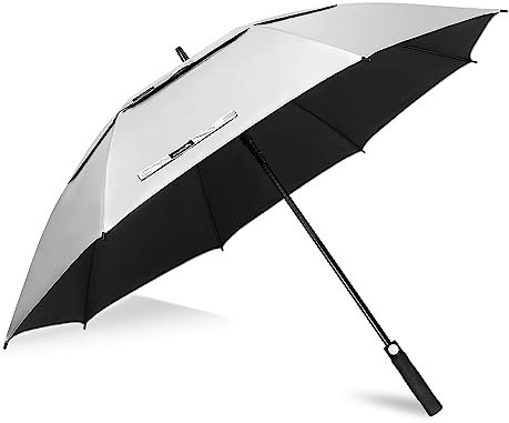 ZOMAKE UV Golf Umbrella for Sun Protection,Large Sun Umbrella Windproof and Rainproof Strong UPF 50+,Reflective Golfing Brolly 68In Unbreakable for Men Women (Silver/Black)