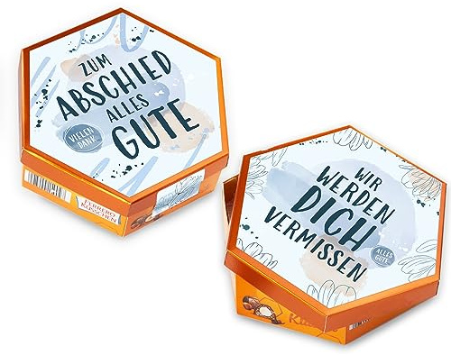 younikat Aufkleber-Set Abschied blau für Küsschen Schokolade - dv1291 | Geschenk Abschied Dankeschön Kollegen, blanko Aufkleber, selbstklebend, ohne Schokolade