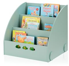 KHG Bücher-Standregal grün für Kinder mit 3 offenen Fächern, freistehendes Kinderregal für Bücher und Spielzeug - 64 x 59 x 53 cm