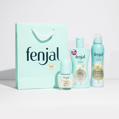 Fenjal Everyday Essentials – Mousse douche classique 200 ml | Lotion corporelle classique 200 ml | Anti-transpirant classique à bille de 50 ml | Coffret cadeau
