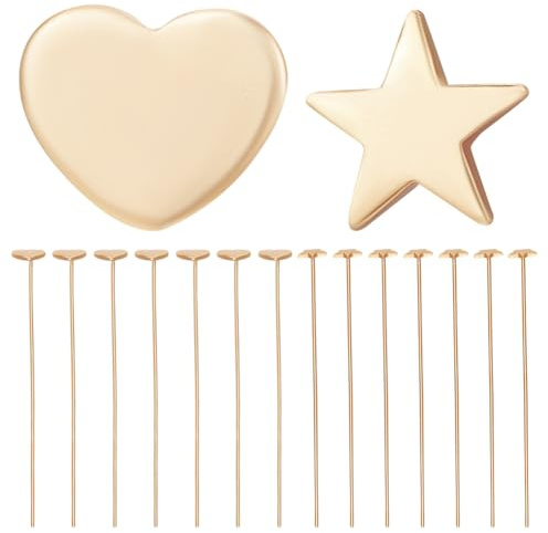 Beebeecraft 1 Box 40 Stück 2 Stile 0.7 mm Kopfnadeln 18 Karat Vergoldet Herz Pentagramm Stern Quilting Satin Gerade Nadeln Für Nähnadeln Schneider Schmuckherstellung DIY Handwerk