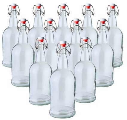 FastRack Swing Top Glass Bottles |33 oz – Pack of 12 | Clear Flip Top Glass Bottles for Home Brewing, Carbonated Drinks, Kombucha, Fermentation, Water | Food Grade – ECO Friendly