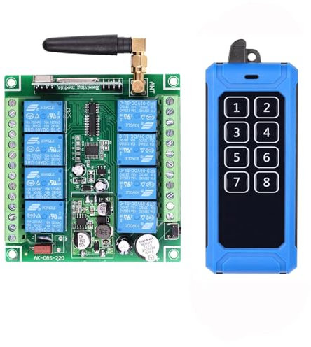 Interruptor inalámbrico de 8 canales, 12 V, 24 V, 36 V, CC, alto rendimiento, grado industrial, mando a distancia inalámbrico, código de aprendizaje EV1527, chip de 8 botones, interruptor de control