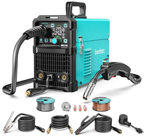 bestarc MIG Welder, MIG145 145Amps Gas MIG/Gasless Flux Core MIG/Lift TIG/Stick 3 in 1 MIG Welding Machine, MIG Welder 110V 220V with Digital Screen Display