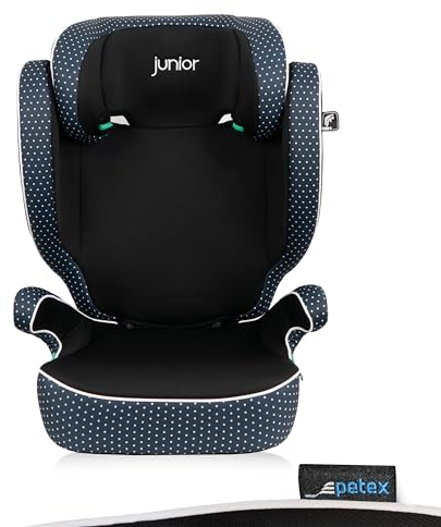 PETEX Auto-Kindersitz Basic i-Size Norm nach ECE R129 für Kinder von ca. 100-150 cm, höhenverstellbarer Kinderautositz in blau, 1 Stück