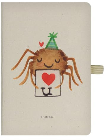 Mr. & Mrs. Panda DIN A4 Baumwoll Notizbuch Spinne Agathe Brief - Geschenk, Kladde, Journal, Verliebt, Notizen, Tagebuch, Treuetest, Adressbuch,