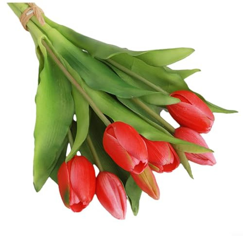 SPORTARC Künstliche Tulpen, simulierte Tulpen mit 7 Blumen DIY Künstliche Tulpen Bündel, Hochzeit Brautsträuße für Zuhause Zimmer Dekoration (Rose Rot)