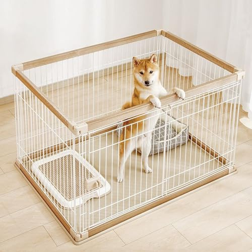 PJDDP Hundebox, Welpenkäfig Mit Türen Oben Und Vorne, Leicht Zu Reinigende Entnahmeschale, Tragbare Hundebox Für Kleine Welpen,Wood Color,XL