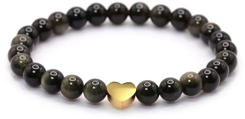 Echtes Edelstein Armband mit 6mm Perlen und Edelstahlherz - verschiedene Längen - Heilstein Schutzstein Talisman Glücksbringer Geschenk