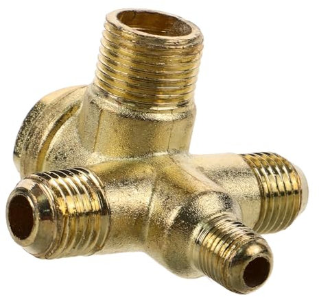 Homoyoyo Air Compressor Valve 4-Way Threaded Non-Return Check Valve Brass Dual Tube Pneumatic Accessory for Air Tool Parts and Compressor Maintenance