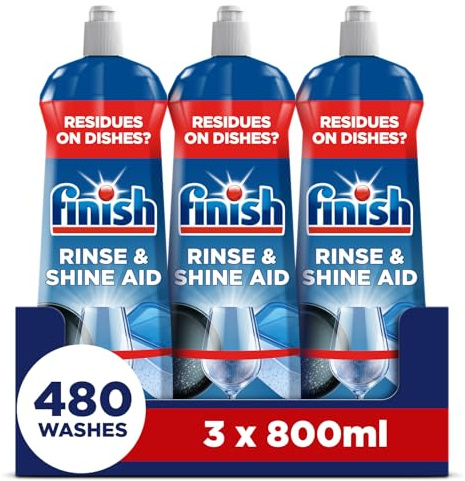 Finish Dishwasher Rinse & Shine Aid, Fresh, 2.4L (800ml x 3 pck), Ultimate Clean & Diamond Shine, Glass Protection, Spot Prevention, Better Drying vs Finish Detergent Alone